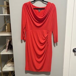 Donna Ricco Cowl Neck 3/4 Sleeve Coral Dress